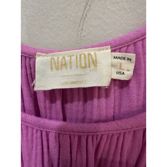 Nation LTD Mindy Peasant Tiered Midi Dress Size Large Gauze Crinkle Pink - Picture 6 of 9